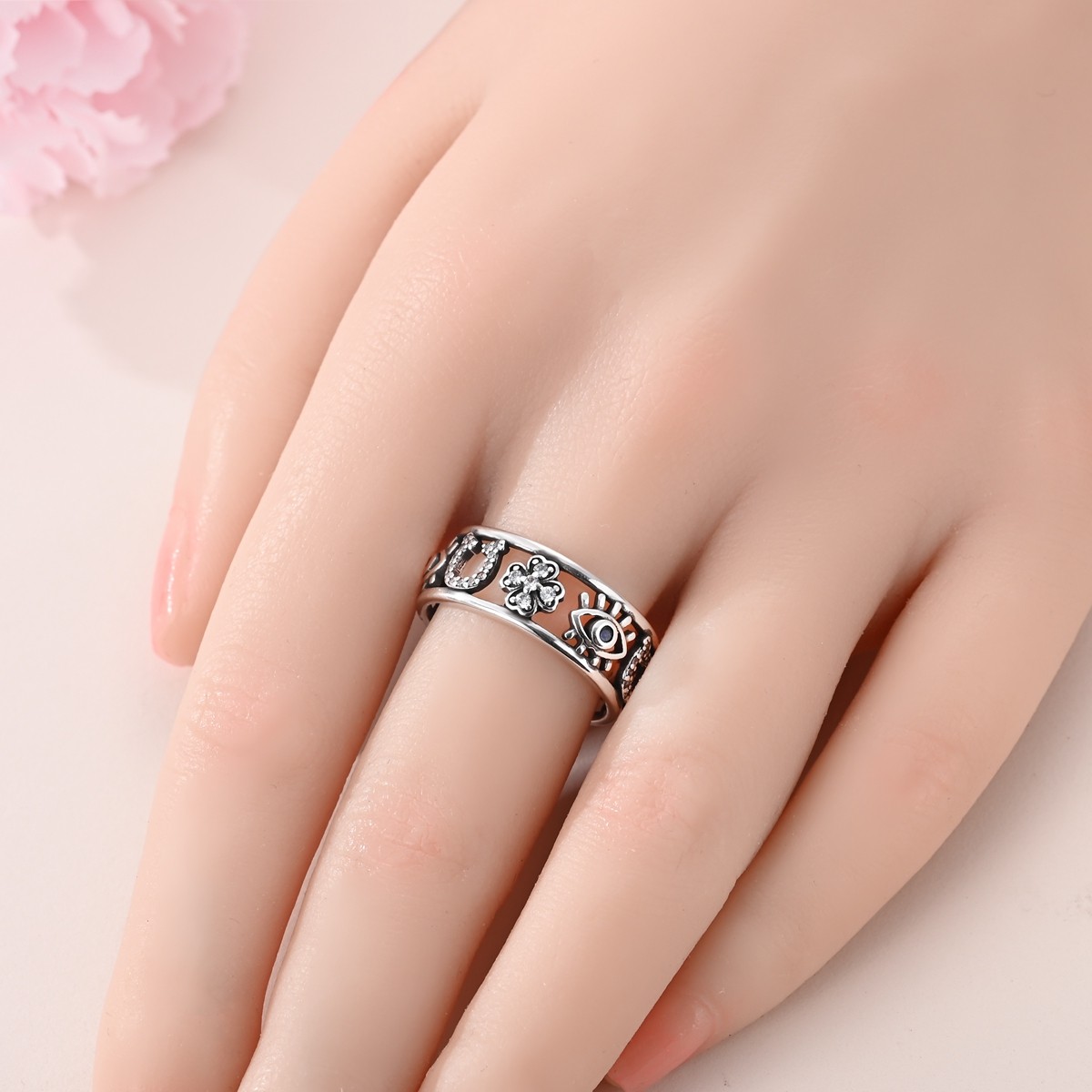 LAZA Original 925 Sterling Silver Ring AAA CZ Clover Horseshoe Eye Women Jewelry