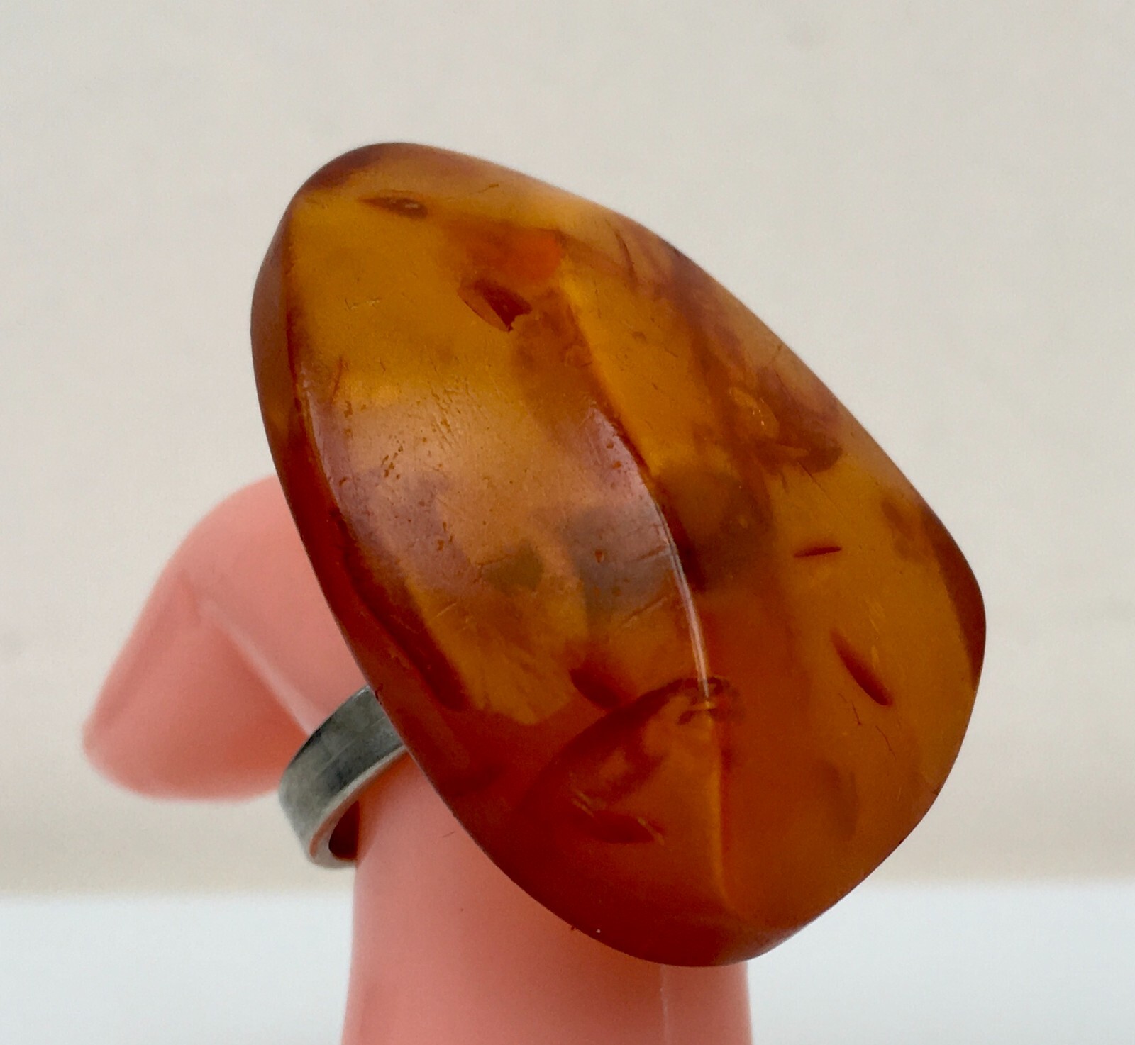 Ring made of Natural Amber Cupronickel USSR period Size 8 18.25 mm 8.86 gr