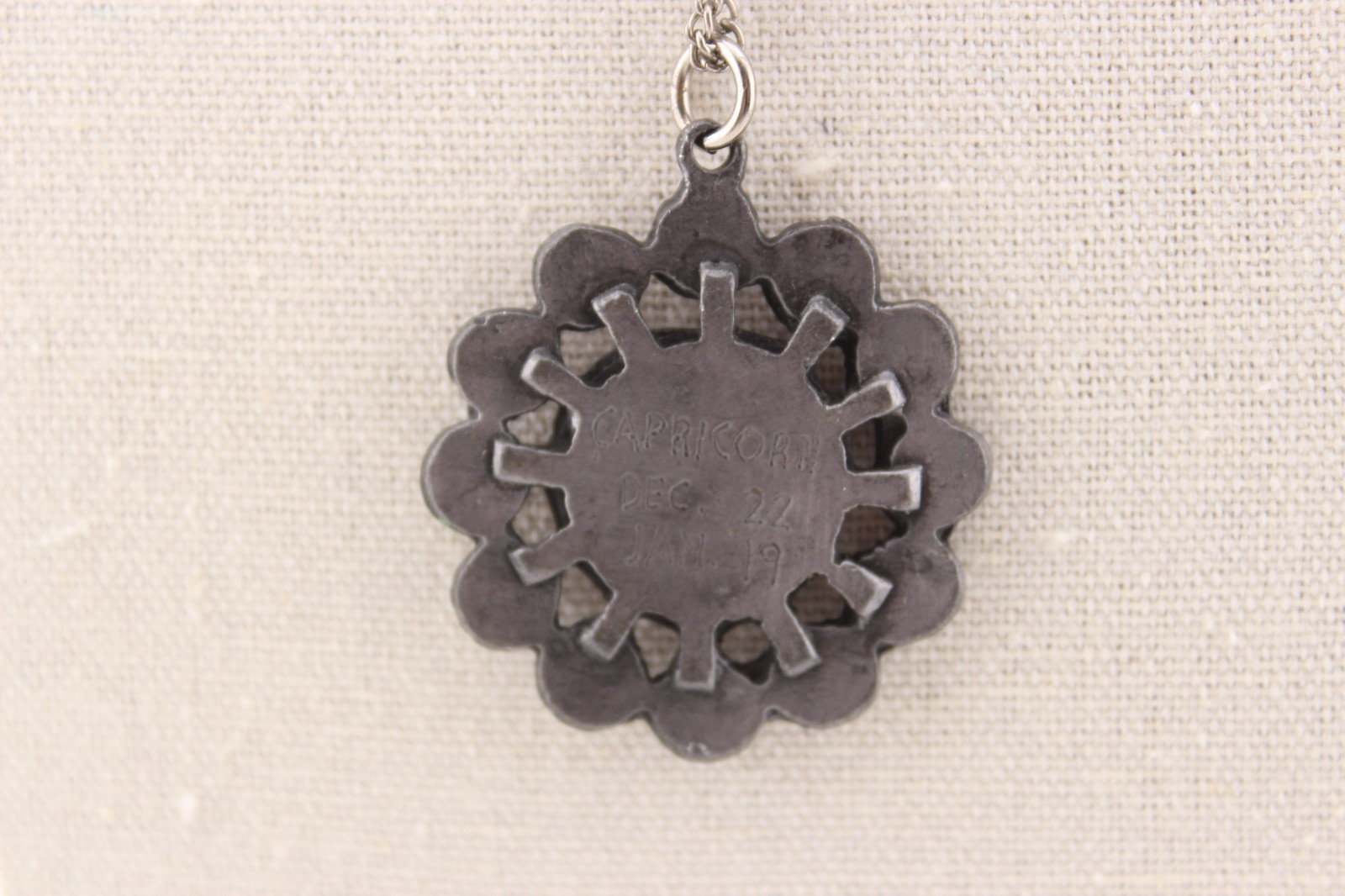 Vintage pewter Capricorn astrology zodiac sign Horoscope pendant necklace 18″