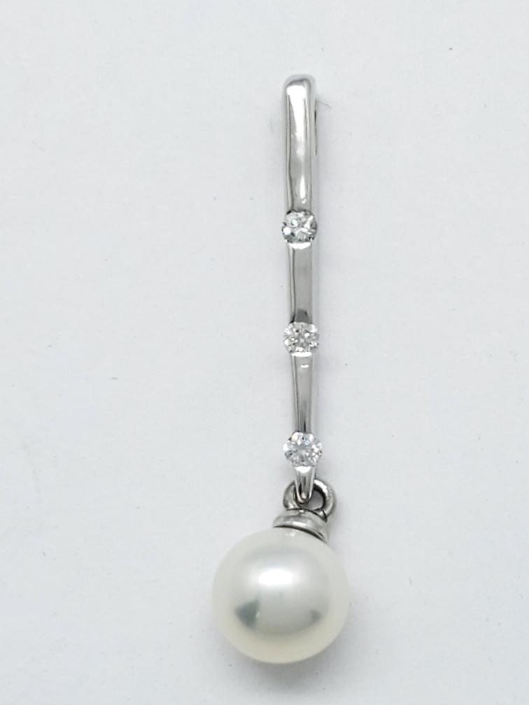 14K Solid White Gold 7.21mm White Cultured Pearl Diamond Accent Dang (AP1130366)