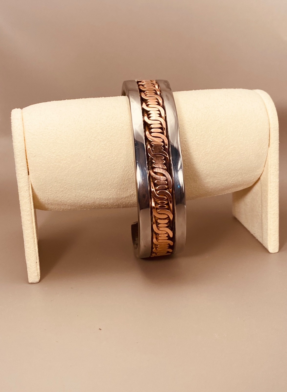 Mens Artisan Handcrafted Pure Stainless Steel & Pure Copper Cuff Made in the USA