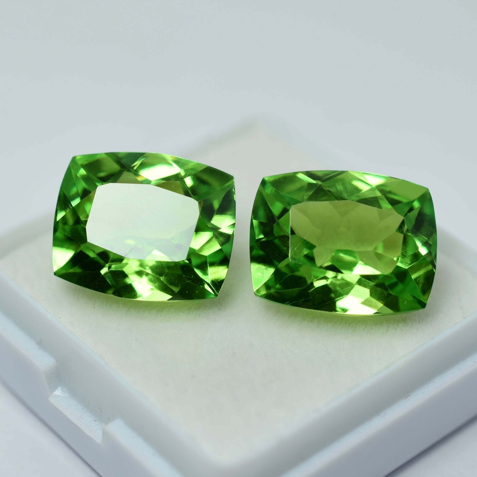 17.00 Ct Natural PERIDOT Faceted CERTIFIED Amazing Gems Green CUSHION Cut Pair