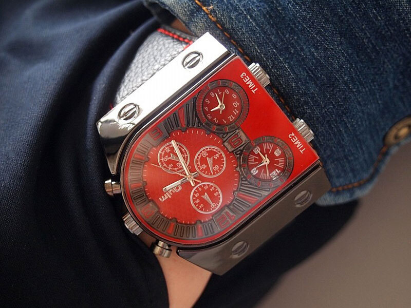 Multiple Time Zone Oulm Watches Unique Design 3 Different Time Sports Mens Watch