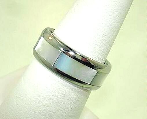 8MM TUNGSTEN CARBIDE WHITE-LIPPED MOTHER OF PEARL INLAID RING 5.0-13.0 #2
