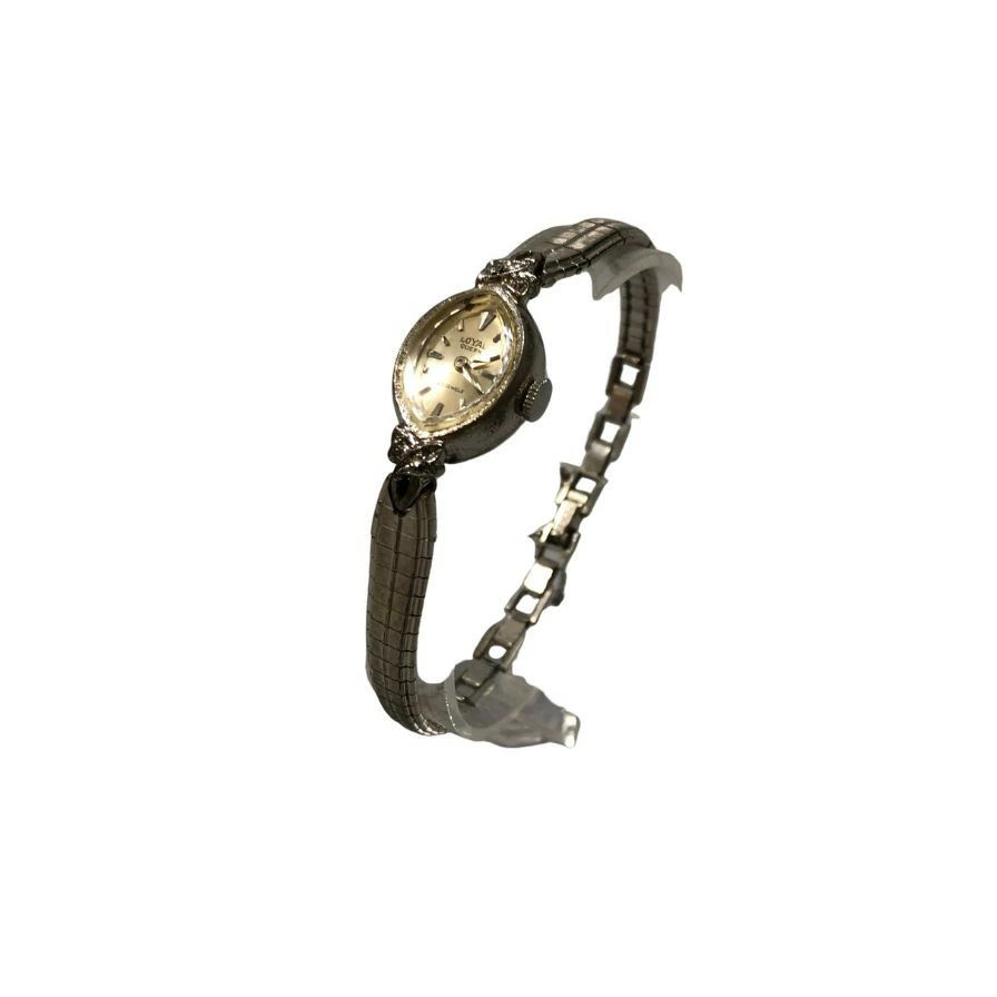 [A1R] Royal Queen Manual Wind Watch 21 Jewels Stone Silver Ladies [g3s]