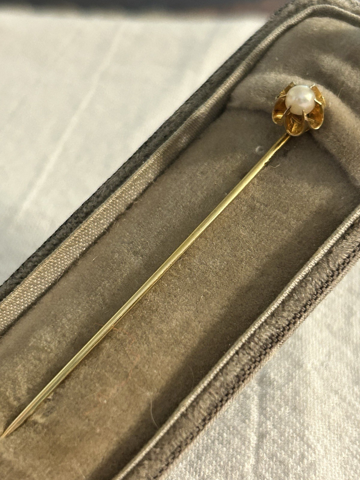 Antique Larter & Sons 14K Yellow Gold Seed Pearl Stick Pin in Presentation Box