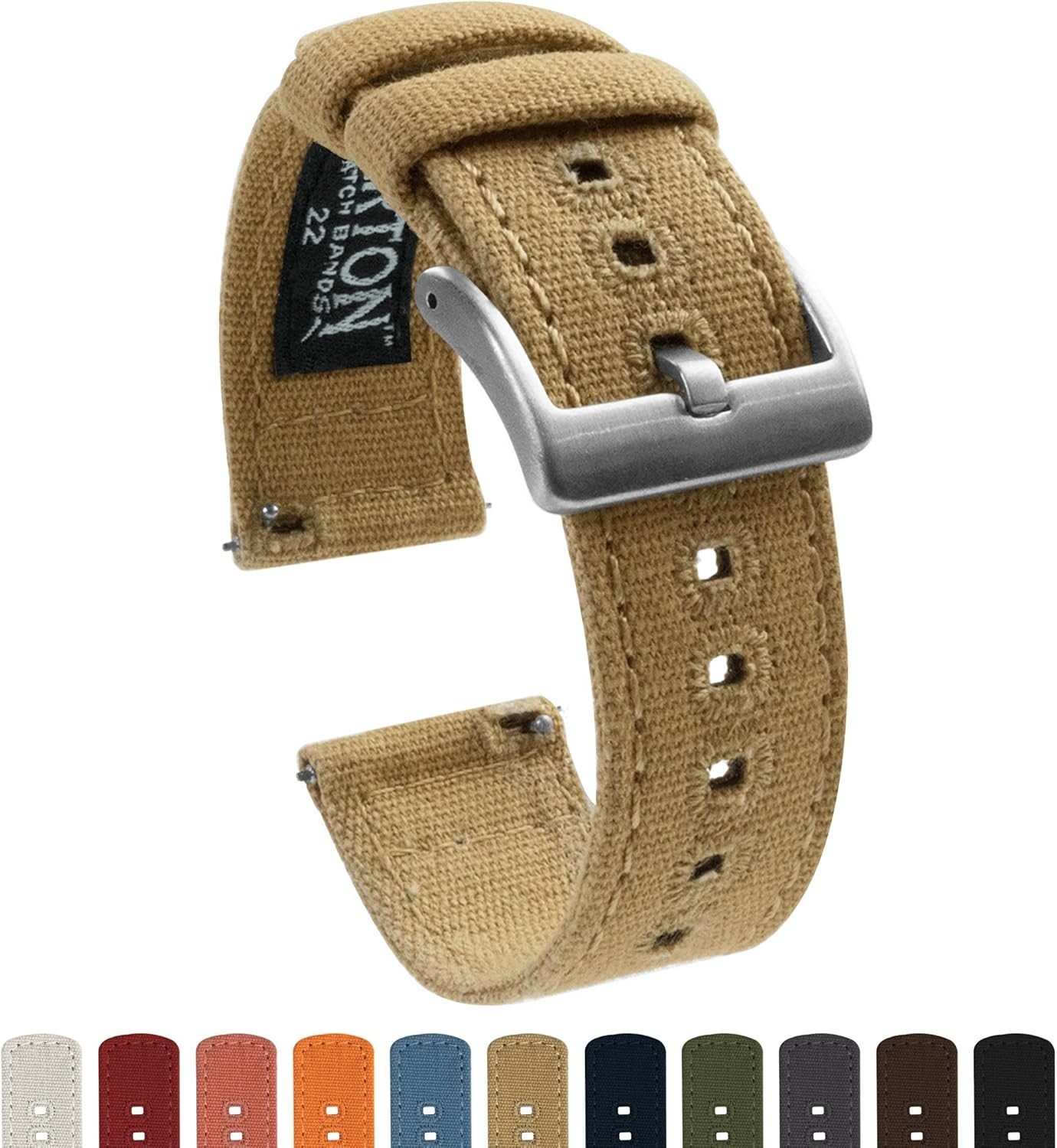 BARTON 18mm Khaki Canvas Quick Release Watch Band – Perfect for Every Occasion