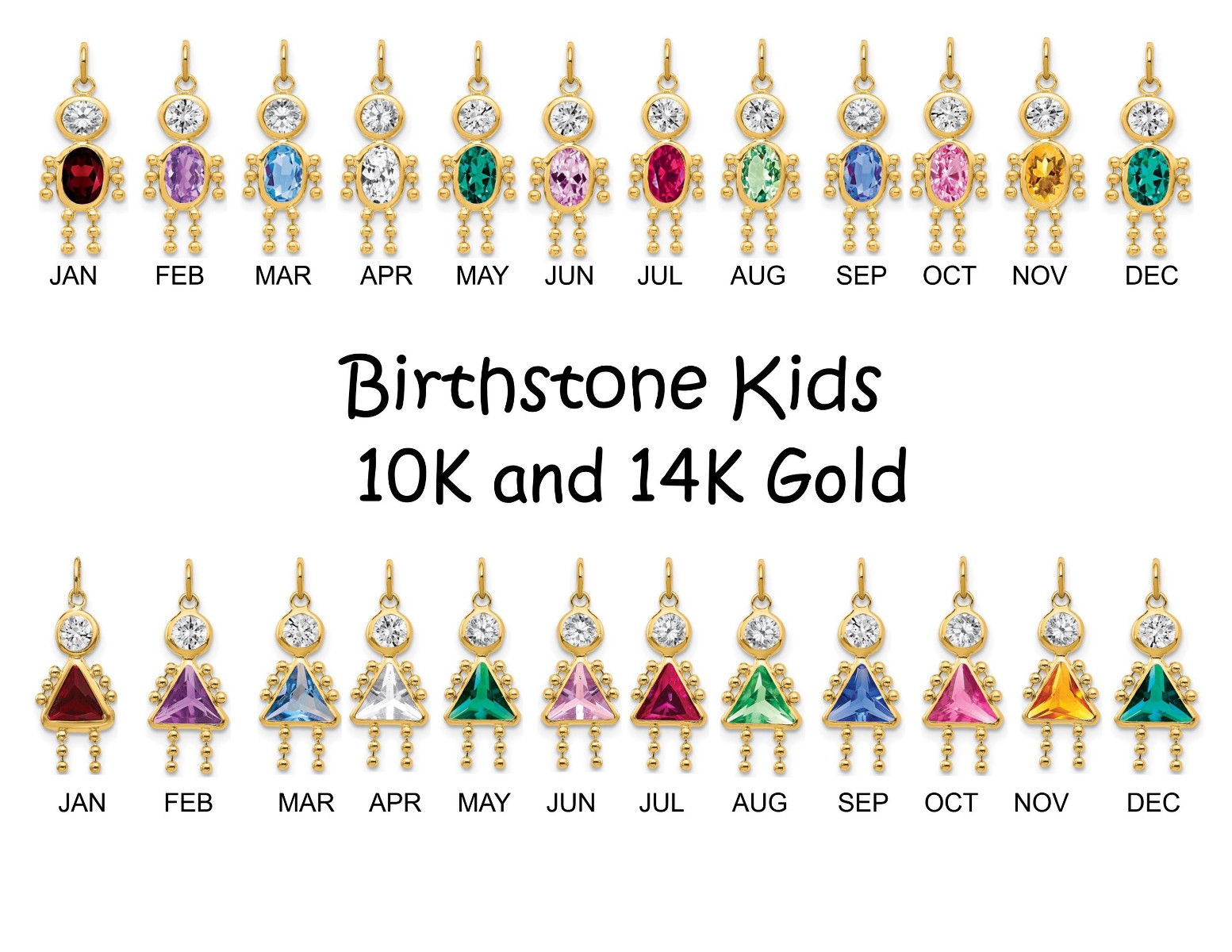 10K 14K Yellow Gold Birthstone All Months Girls Boys – Pendants for Moms