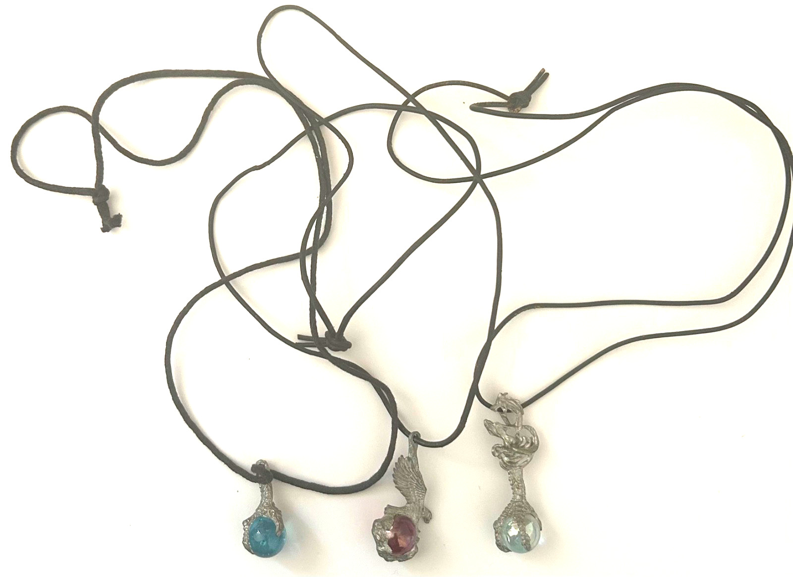 Vintage 90s Pewter Dragon Eagle Claw Black Cord Necklace Lot of 3