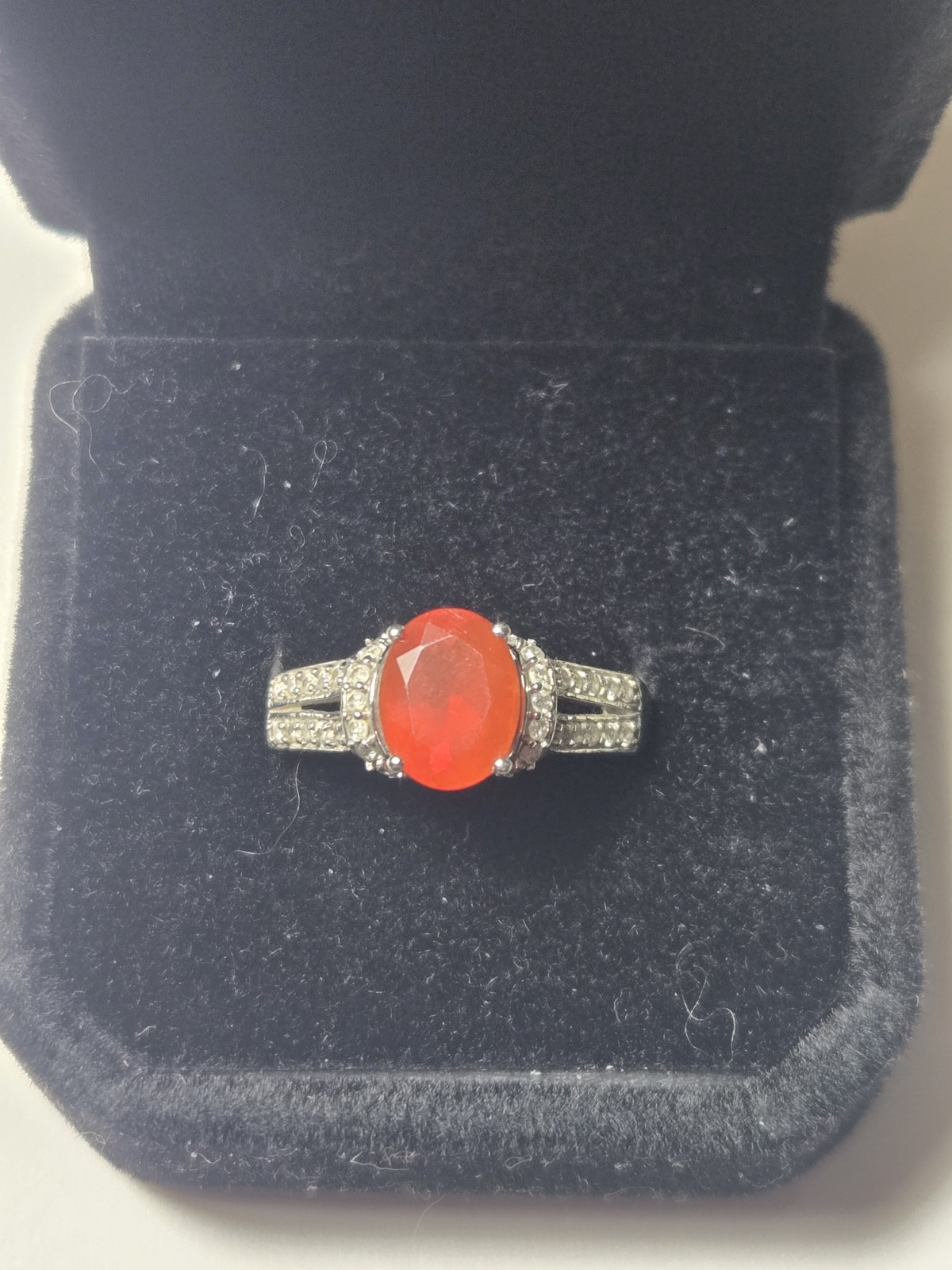 14k White Gold Fire Opal Ring Diamonds Sz. 8
