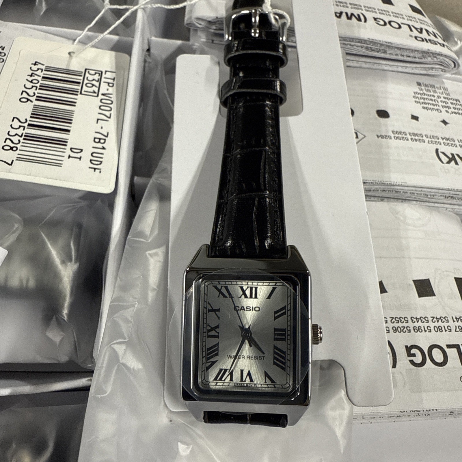 Casio LTPV007L-7B1 Analog Watch Silver Dial Black Leather Strap New