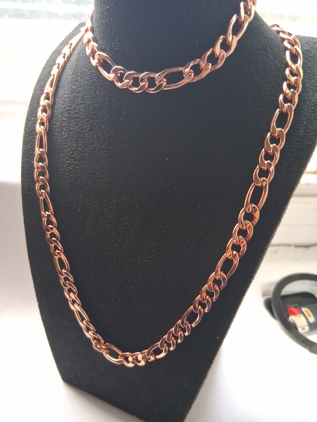 Curb Chain Choker Necklace 20-22 inches And Bracelet Set 7.50-9.0in) In lON