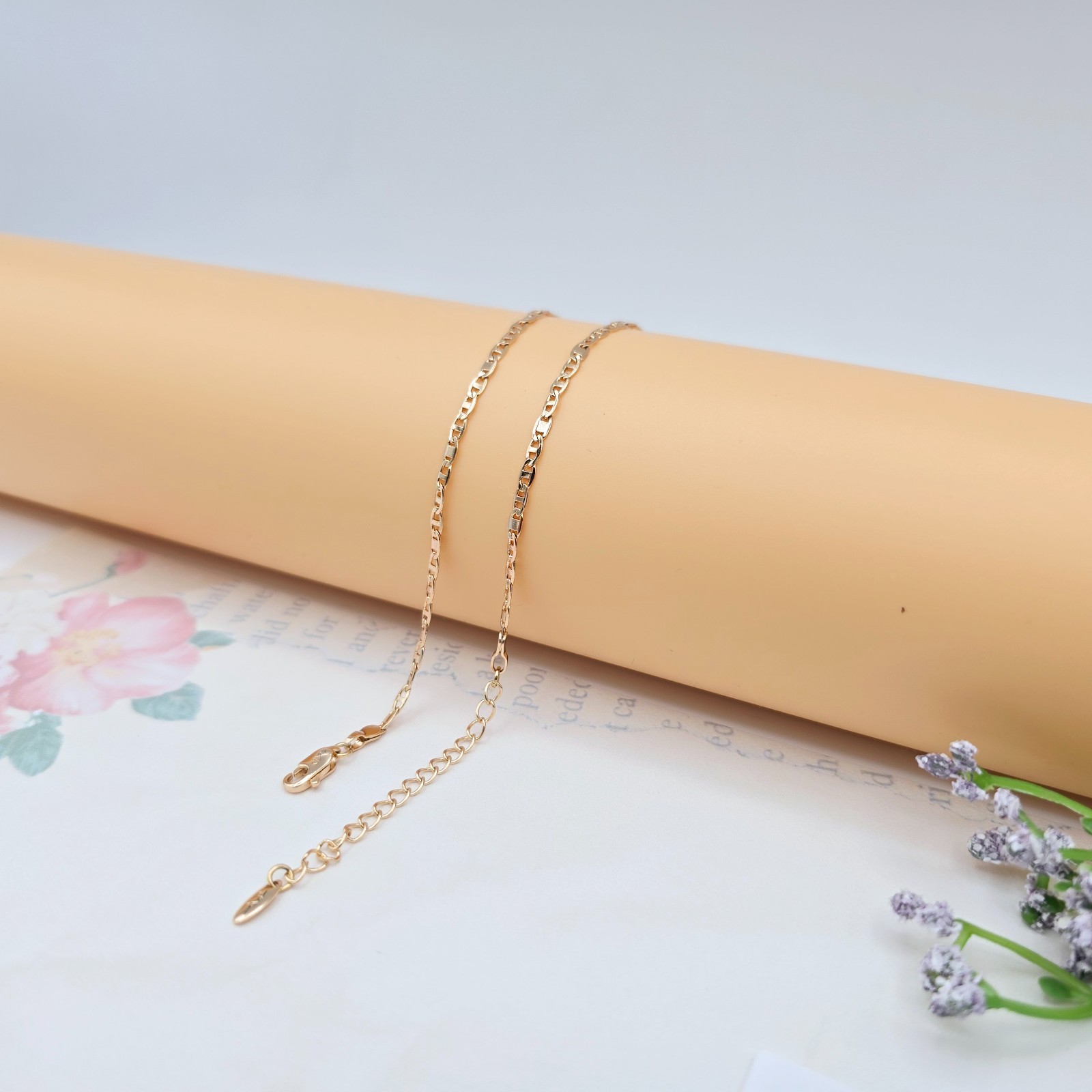 with Polished Flat Links – 45+5cm Adjustable, XPNL0046 Rose Gold Chain Necklace