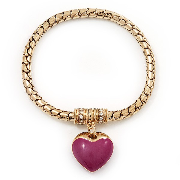 Gold Plated Magnetic Pink Enamel Heart Charm Bracelet – up to 18cm Length