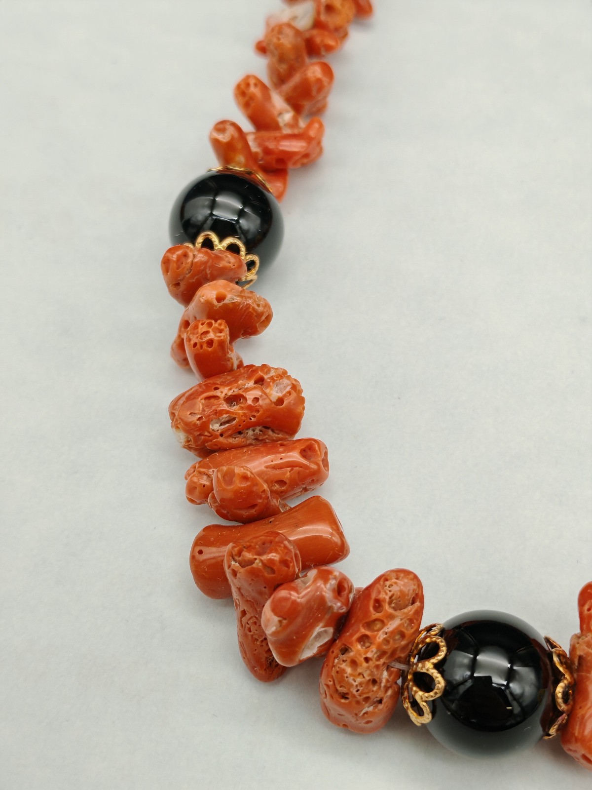 Women’s Red Coral Necklace of Sardinia Black Onyx Silver Italian Jewelry