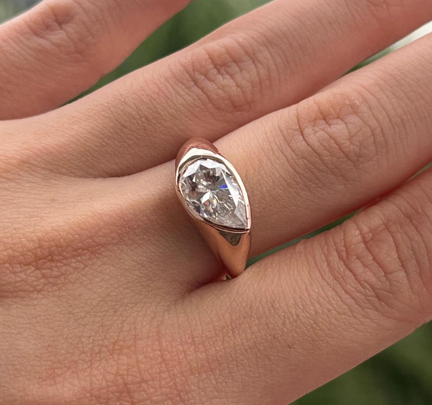 Lab Grown Diamond Engagement Ring Pear Cut 9k Solid Gold Rings gifts for her