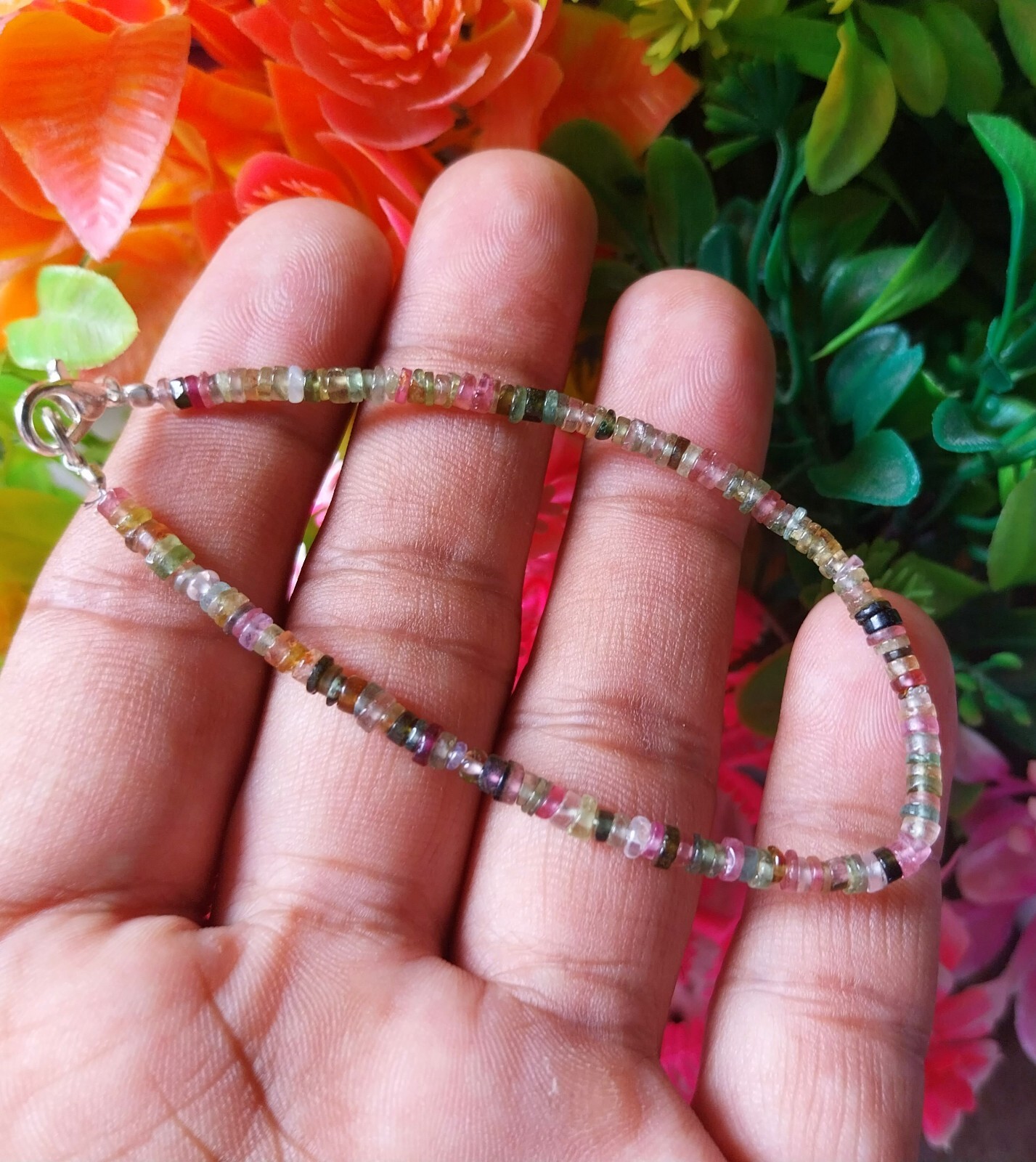 17 Carat Natural Multi Color Tourmaline Bracelet 7 Inch Hand for girls bracelet