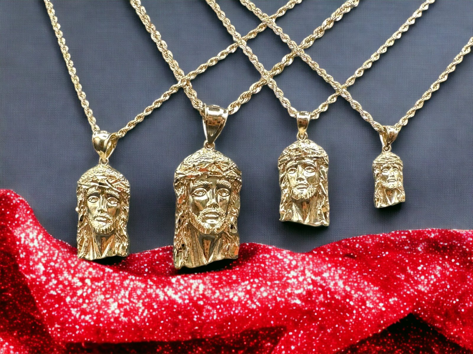 14K Solid Gold- Jesus Head Pendant – Jesus Face Diamond Cut Charm Pendant 4 Size