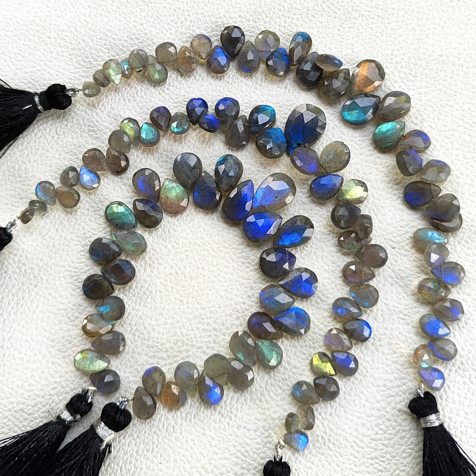 Rainbow Fire Labradorite 7″ Strand Pear Faceted Beads 8x6mm to 13x10mm Size
