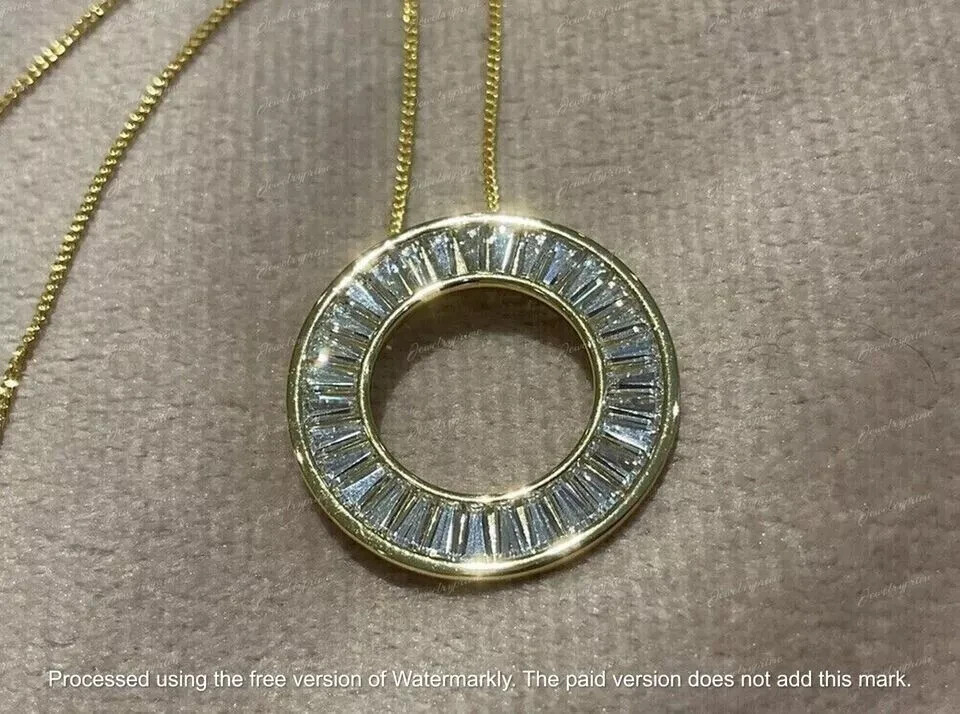 Circle Pendant 14k Yellow Gold Finish 2.30Ct Baguette Cut Lab-Created Diamond