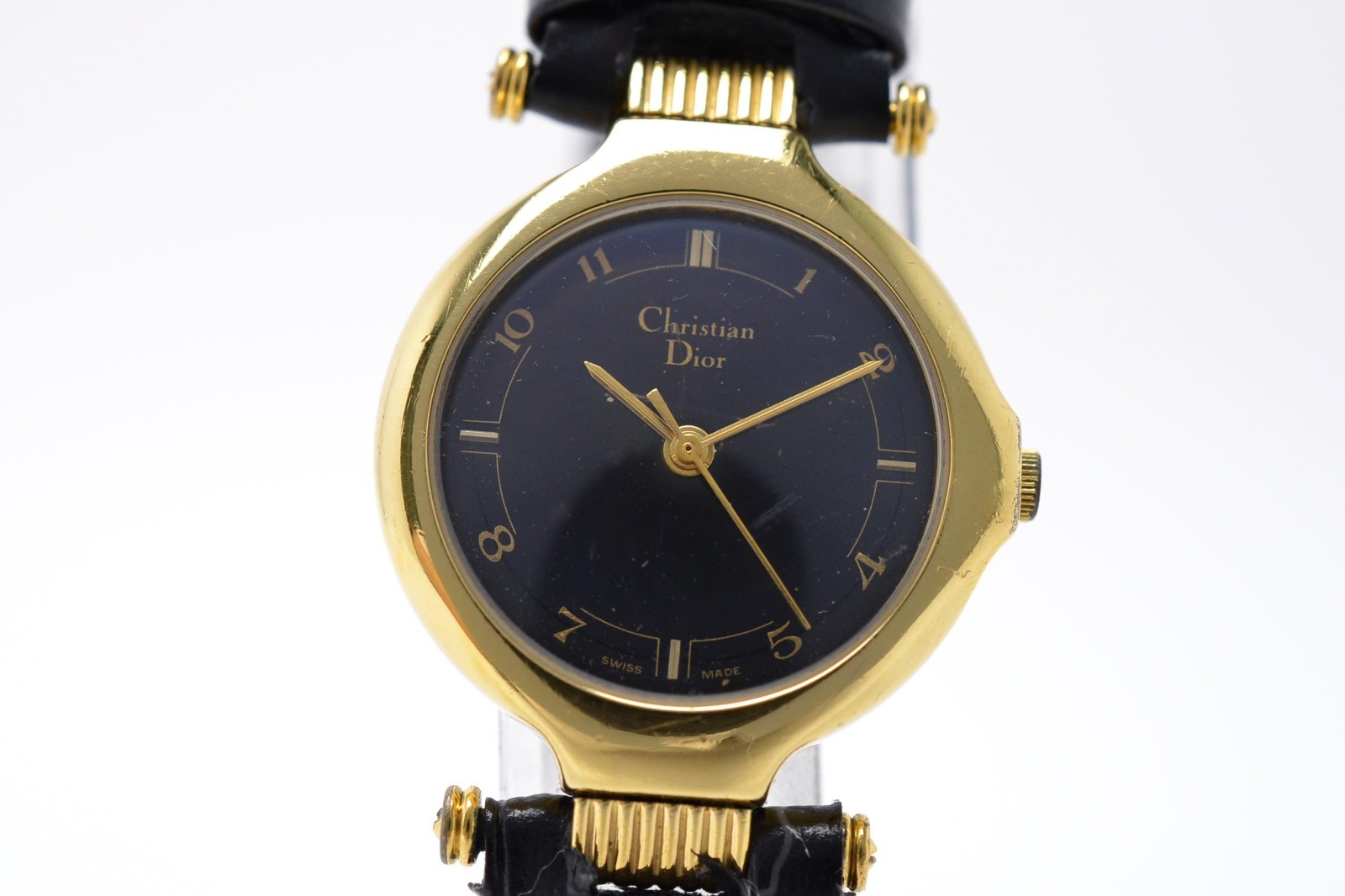 [Near MINT] Christian Dior 3007 swiss Black Dial Gold Quartz Women’s Watch JAPAN