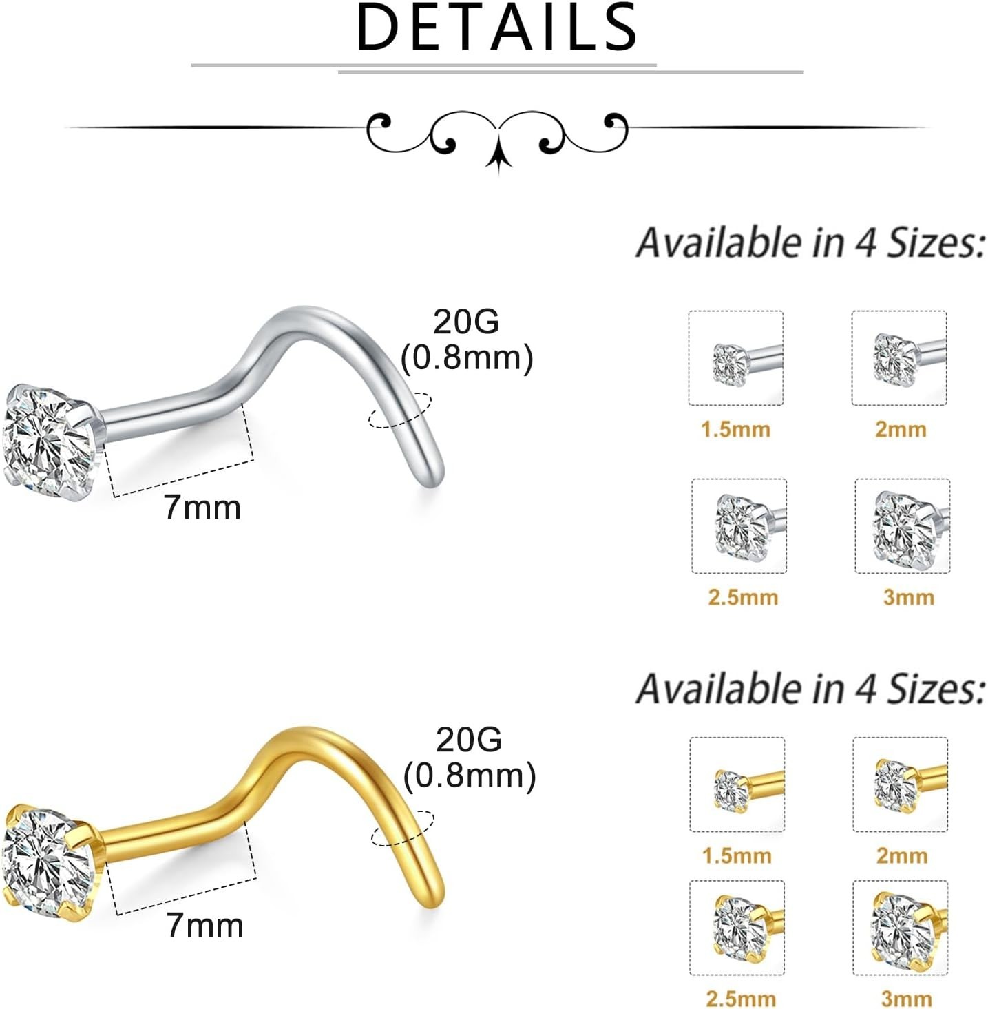 20G Stainless Steel Nose Rings Set of 8 – Hypoallergenic & Stylish Jewelry