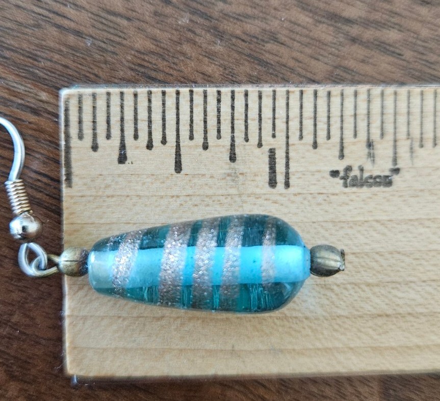 Glass Earrings Teardrop Blue Gold Swirl Pear Shaped Stainless French Hook Drop