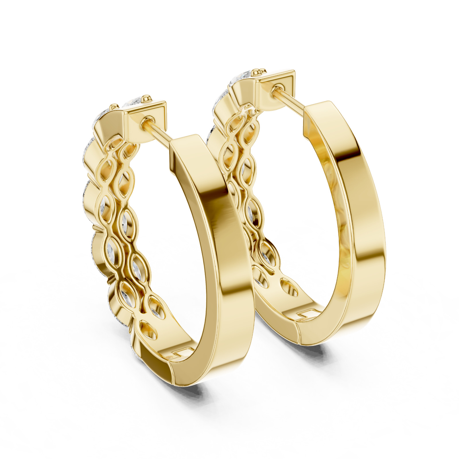 Round Certified Natural 24 Pc Diamond Designer Style Hoop Earrings 14K Gold Over