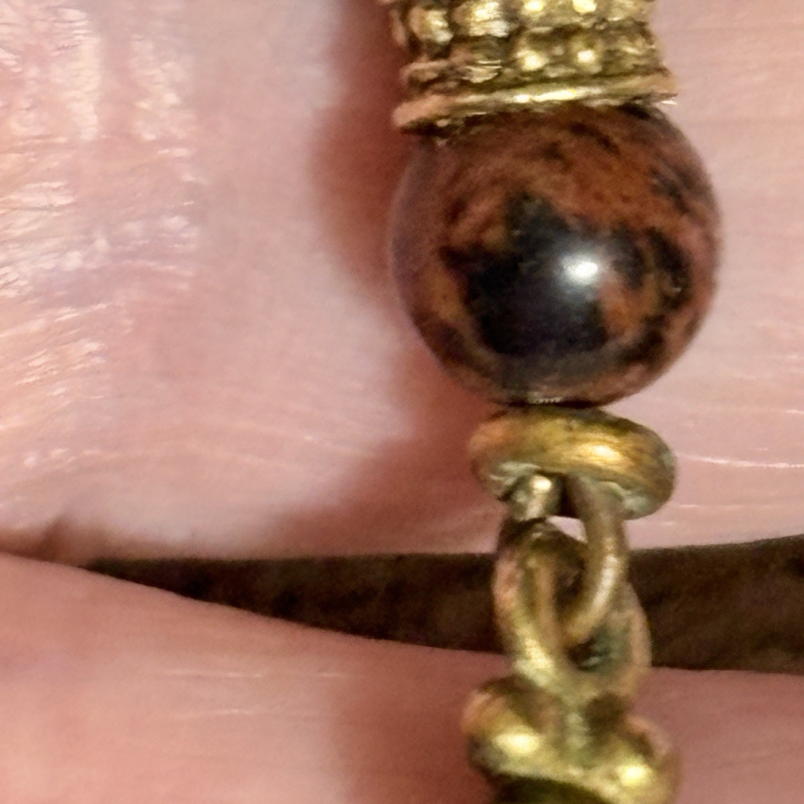 Antique Victorian Onyx Brass Tigers Eye Agate Pendant No Chain 4 Inches