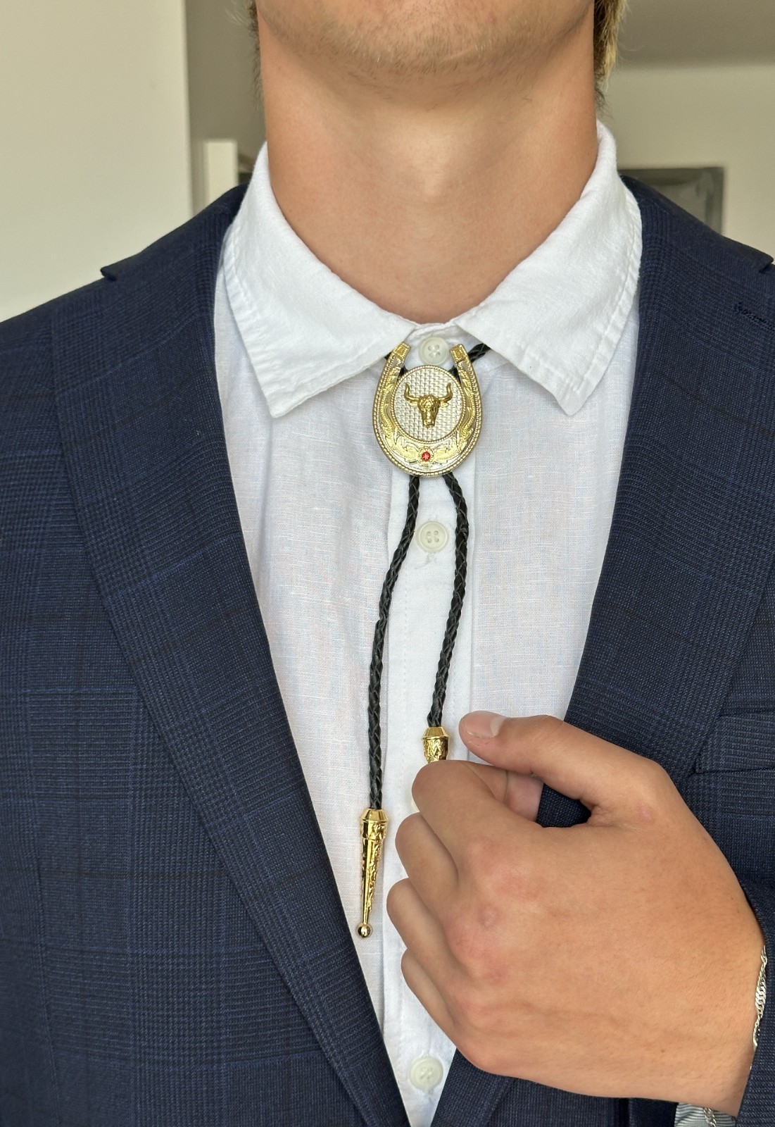 Bolo Tie Mens Wedding Necklace Leather Rope Western Cowboy Style