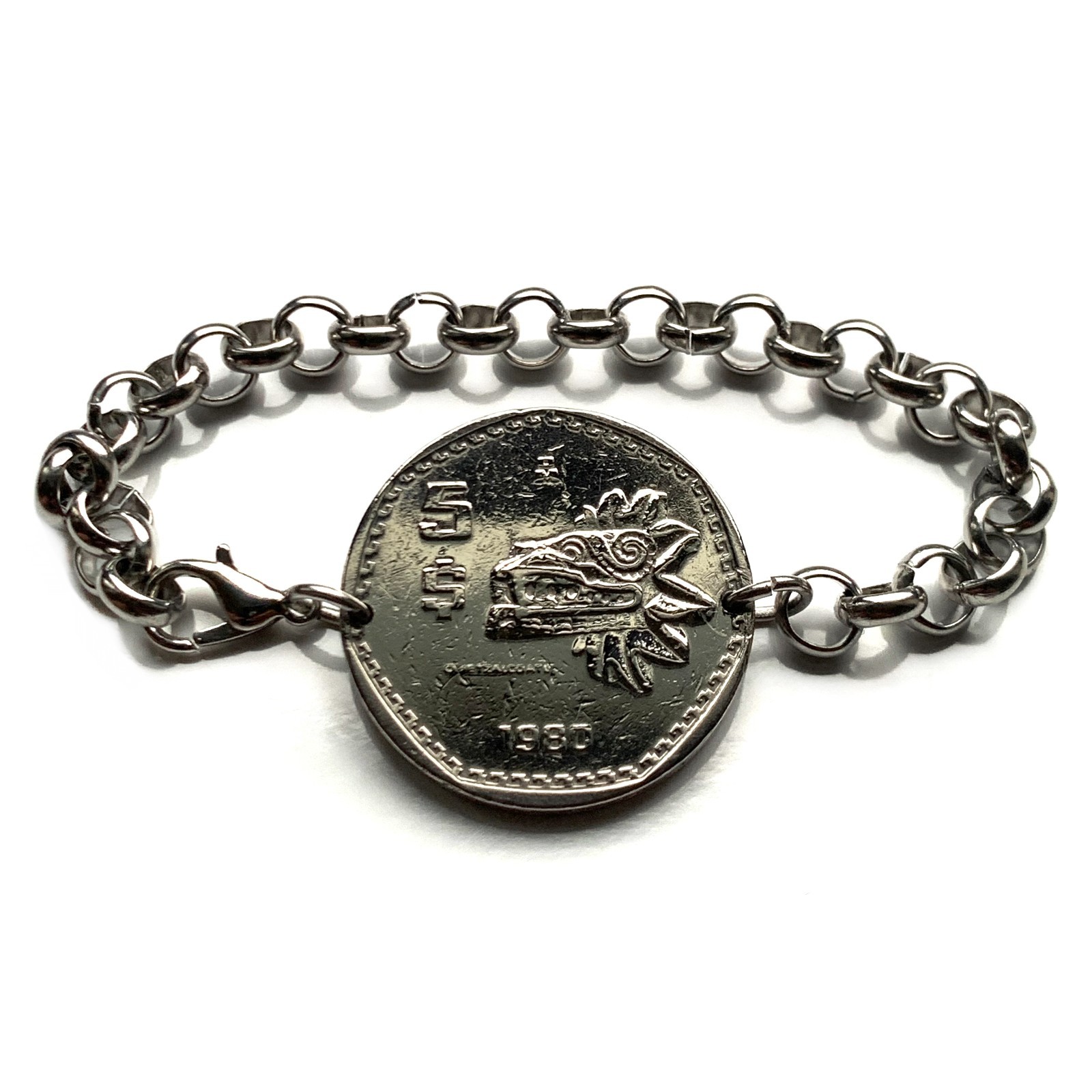 1980 Mexico 5 coin bracelet Quetzalcoatl feathered serpent Aztec Nahuatl b000182