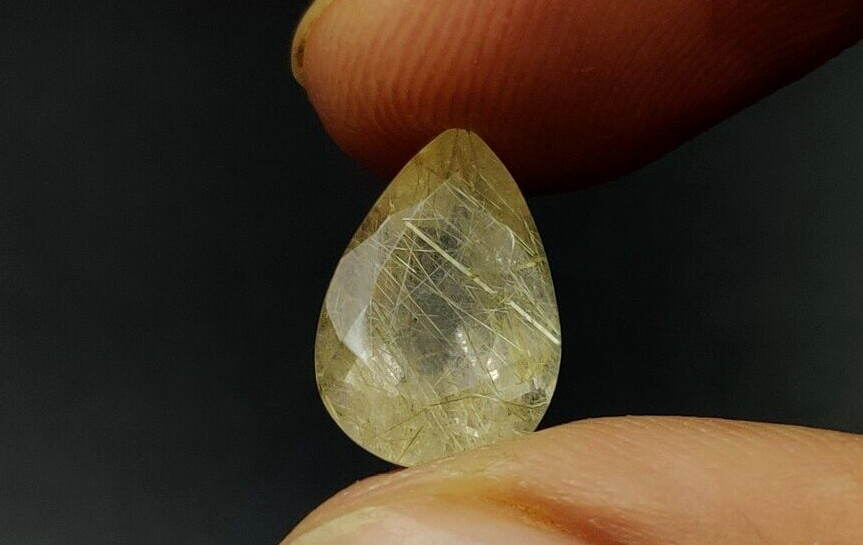 4.1 CT Golden Rutilated Quartz Pear Shape 13.3X9.10mm Faceted Cut Gemstone W64