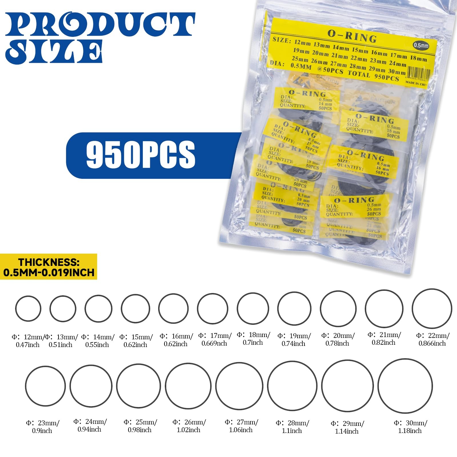 950Pcs Watch Gaskets Assorted Watch O Rings Garskets Back Seal Rings 0.5mm 12…