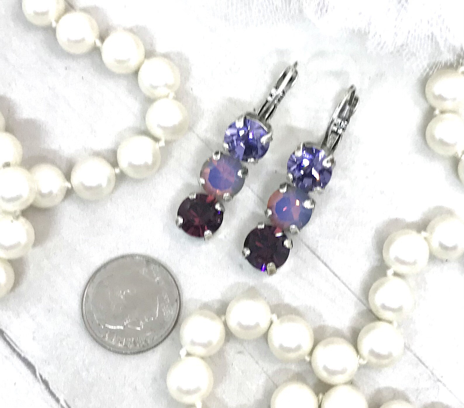 Triple Stone Cup Chain Crystal Earrings made with Purple Austrian Crystals