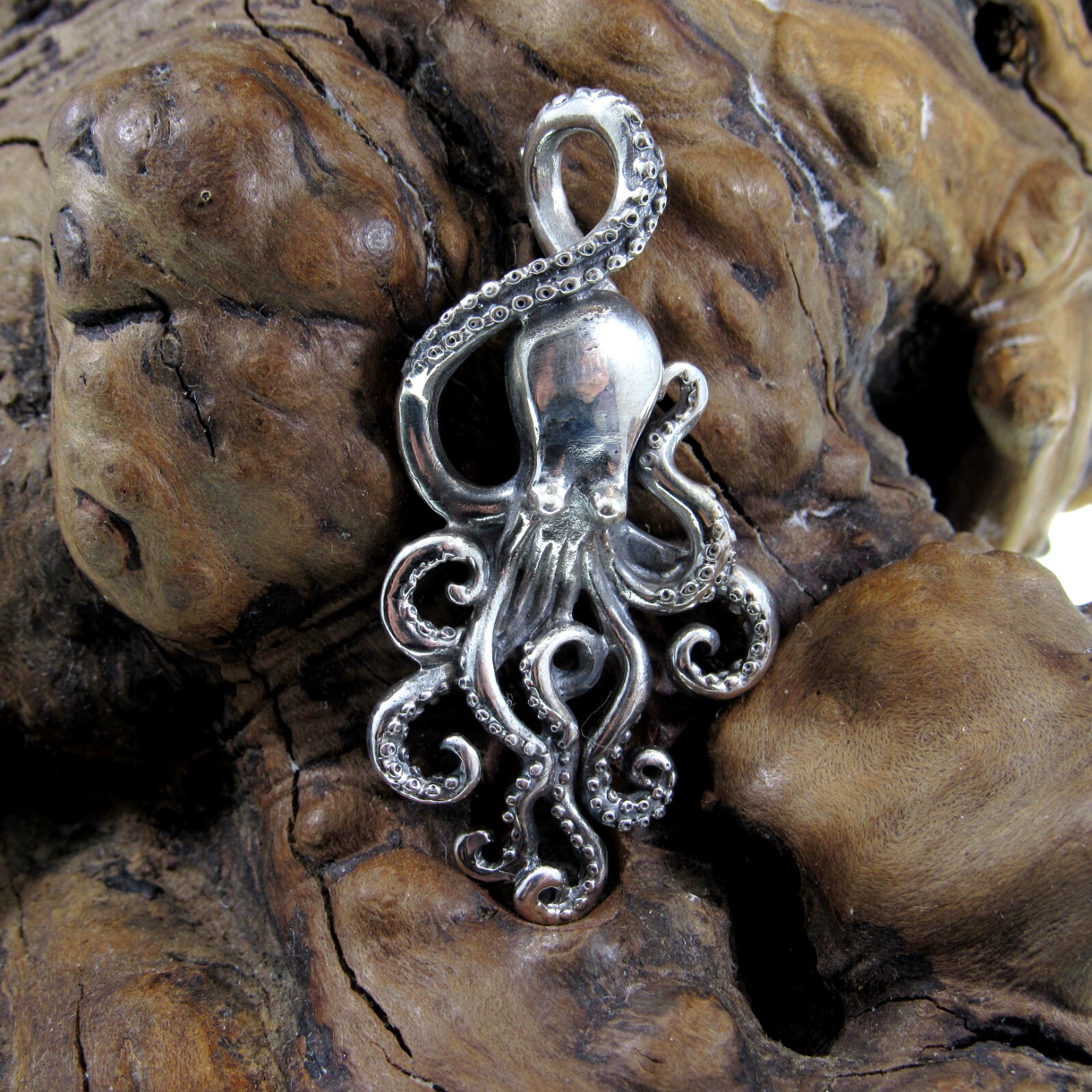Handcrafted Solid 925 Sterling Silver Octopus With Tentacles Sea Kraken Pendant