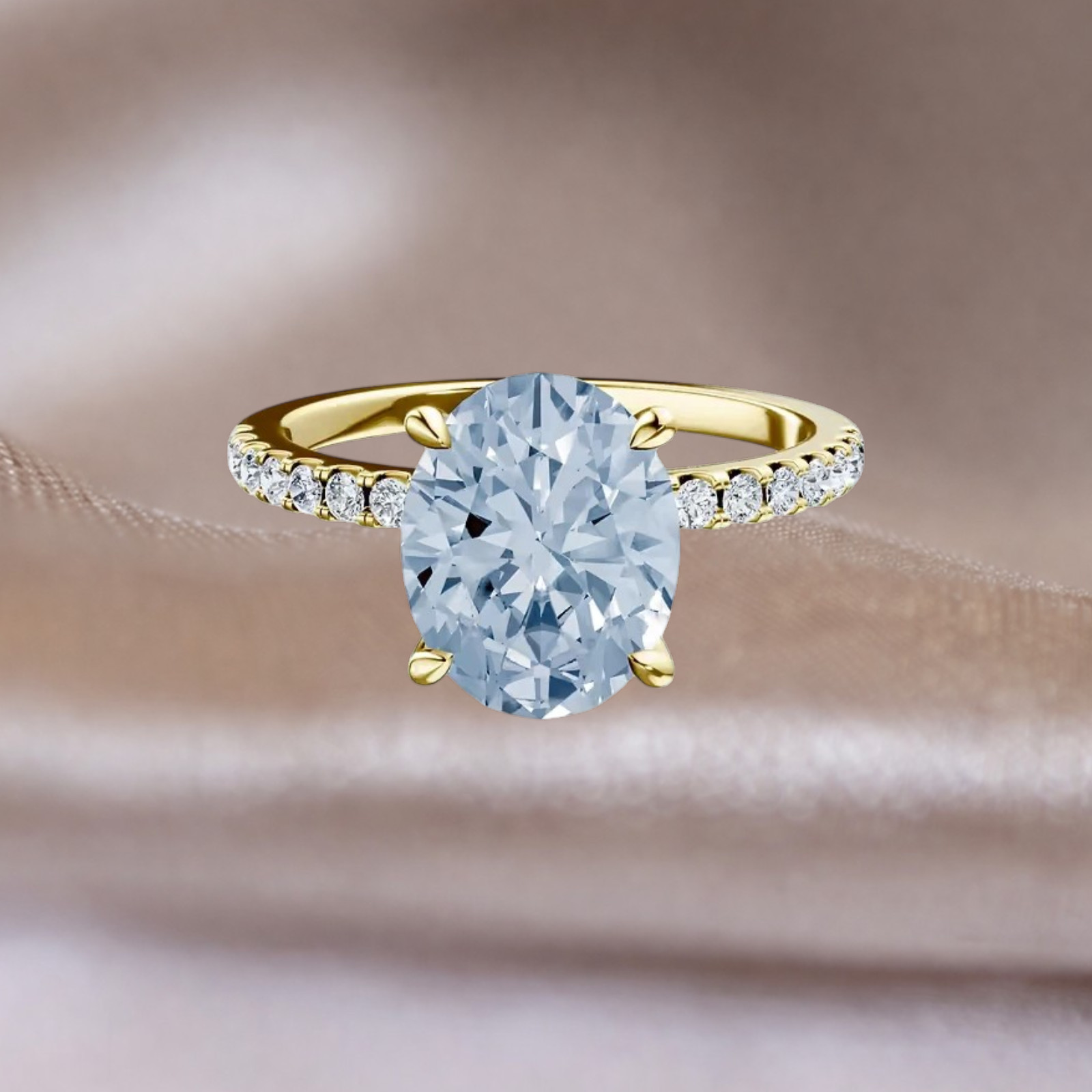 Fancy Vivid Blue 14k Yellow Gold IGI Lab Created Diamond Ring 2.75 Ct Oval Cut