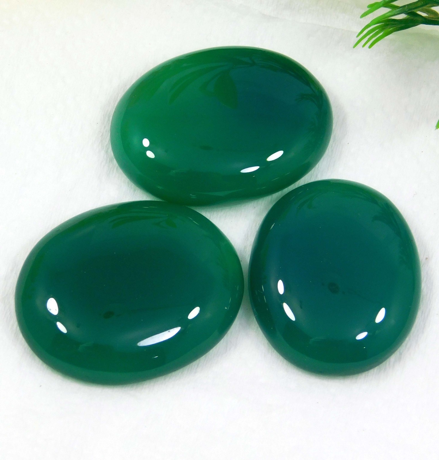 80.85 Ct Natural Green Chalcedony Gemstone (3 Pcs) Oval Shape Loose Stones