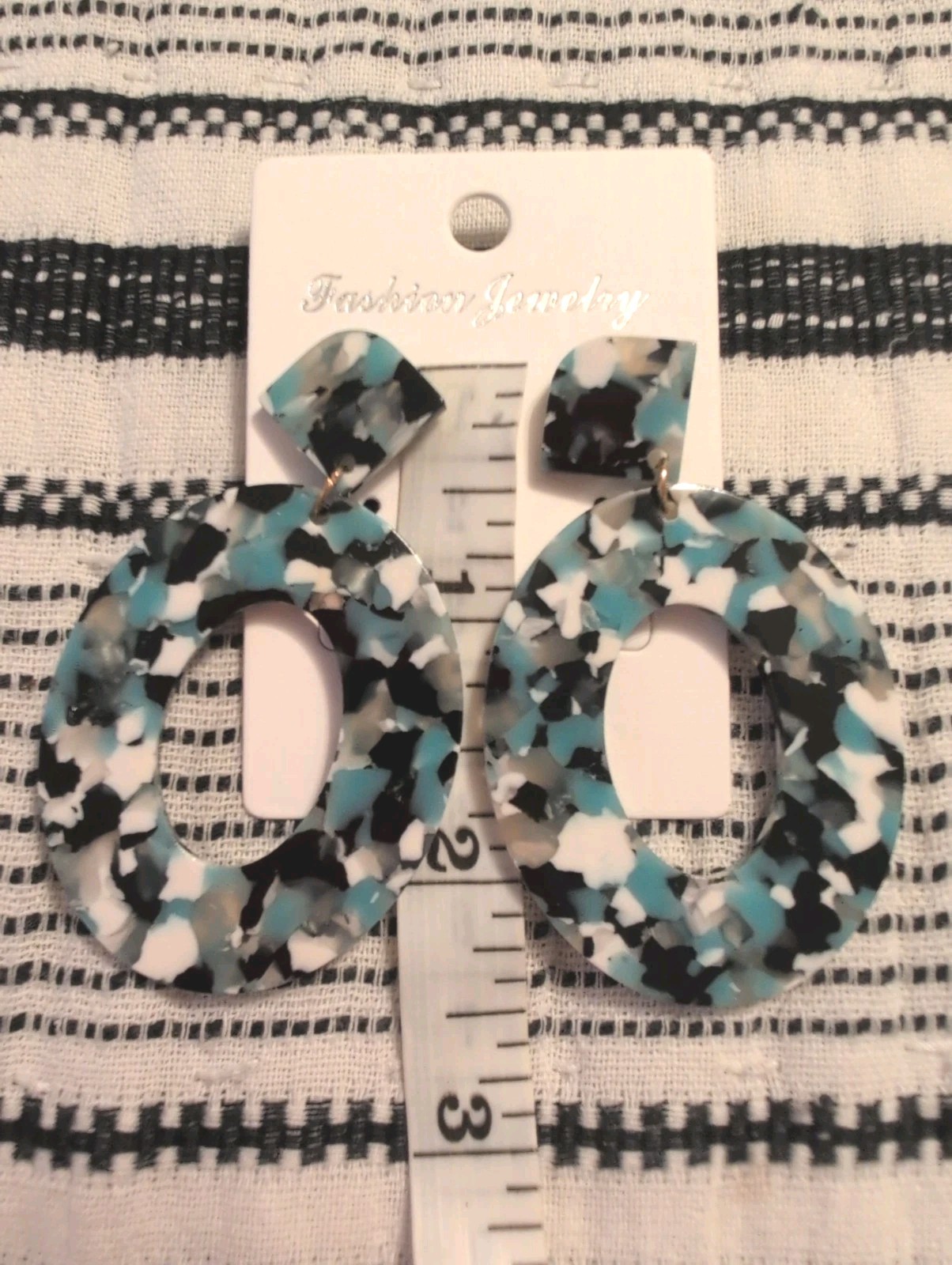 Black, White And Teal Speckled Earrings