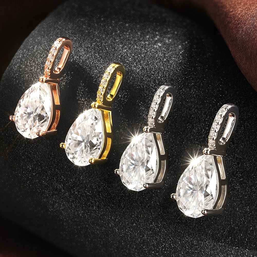 2/3ct Real Pear Cut Moissanite Women Pendant Necklace 925 Sterling Silver Chain