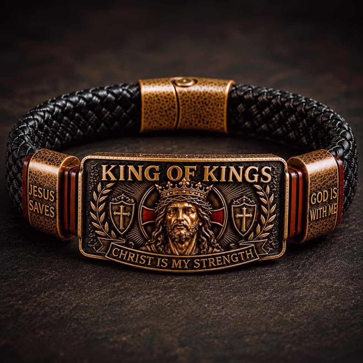 King of Kings Faith Bracelet – Adjustable Christian Wristband Jesus Saves Cross