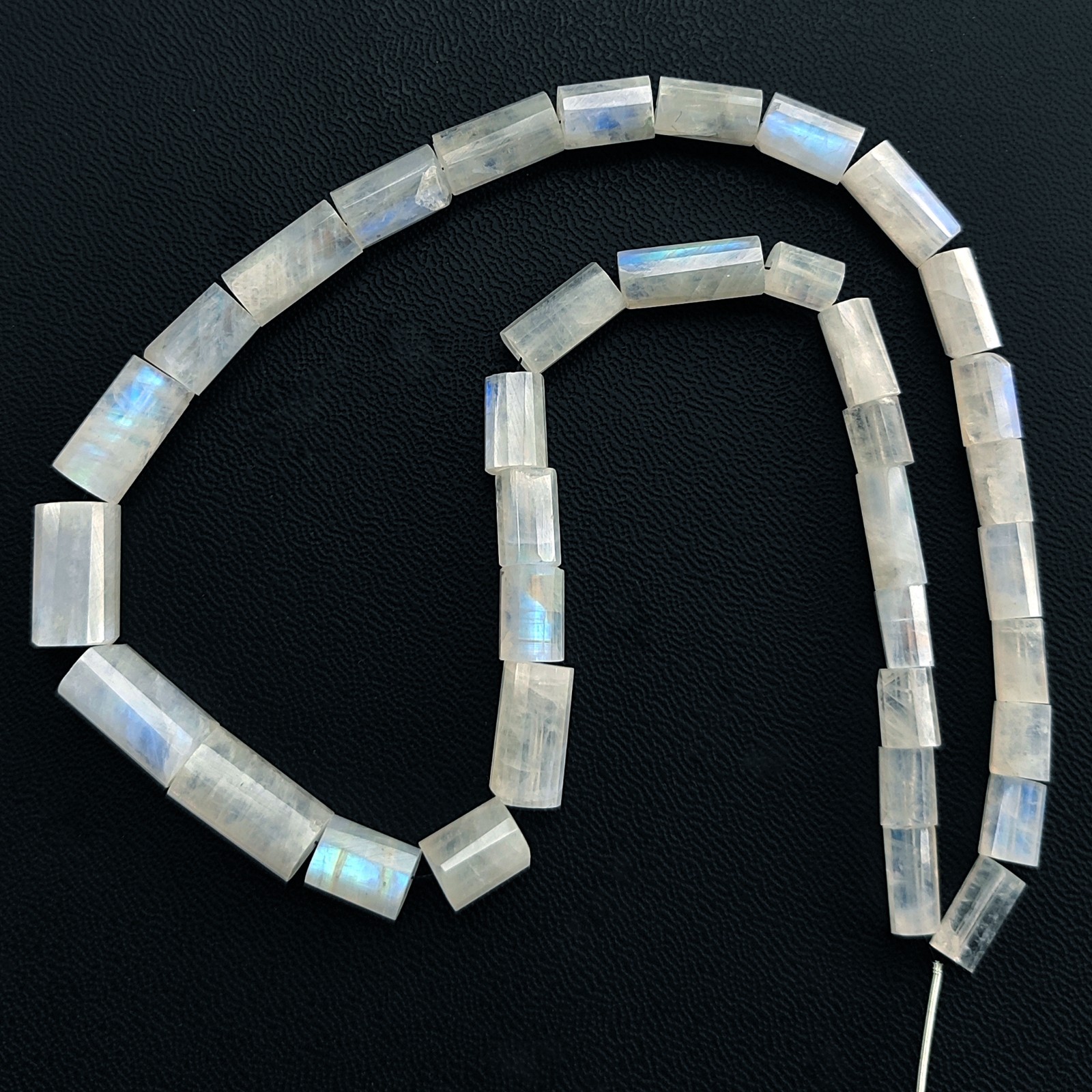8-15mm Rainbow Fire Moonstone Faceted Tube Shape Beads 17″ Strand India Gems