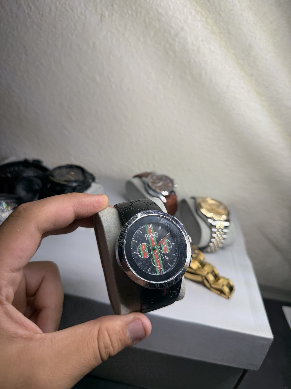 Gucci Pantcaon Swiss Made Quartz Chronograph Date 44mm Black Rubber Strap
