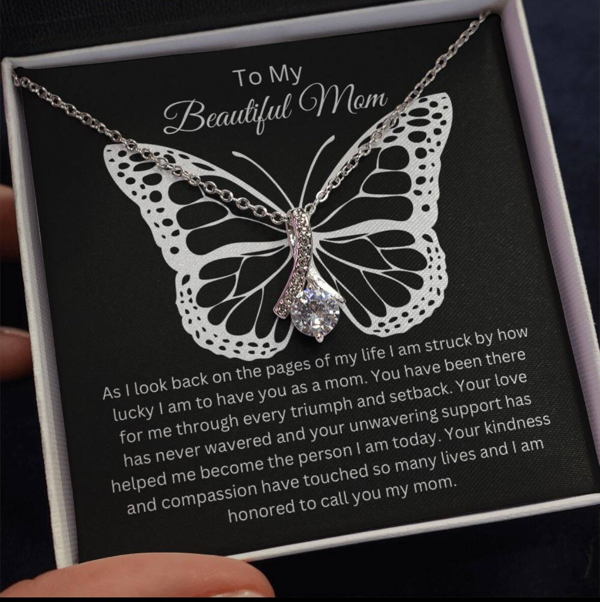 TO MY BEAUTIFUL MOM NECKLACE SOFT BOX GIFT HOLIDAY BIRTHDAY MOTHER’S DAY GIFT