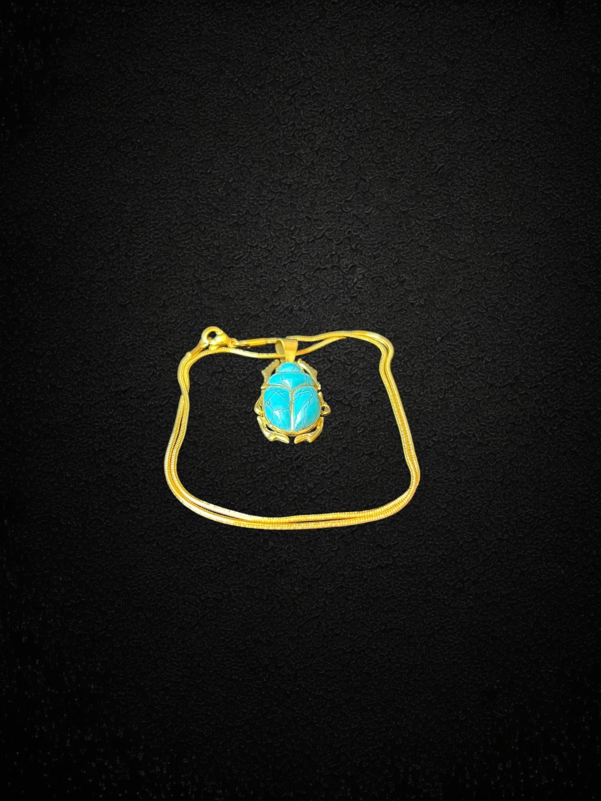Turquoise Scarab Pendant Ancient Egyptian Amulet Necklace Gold Frame Beetle