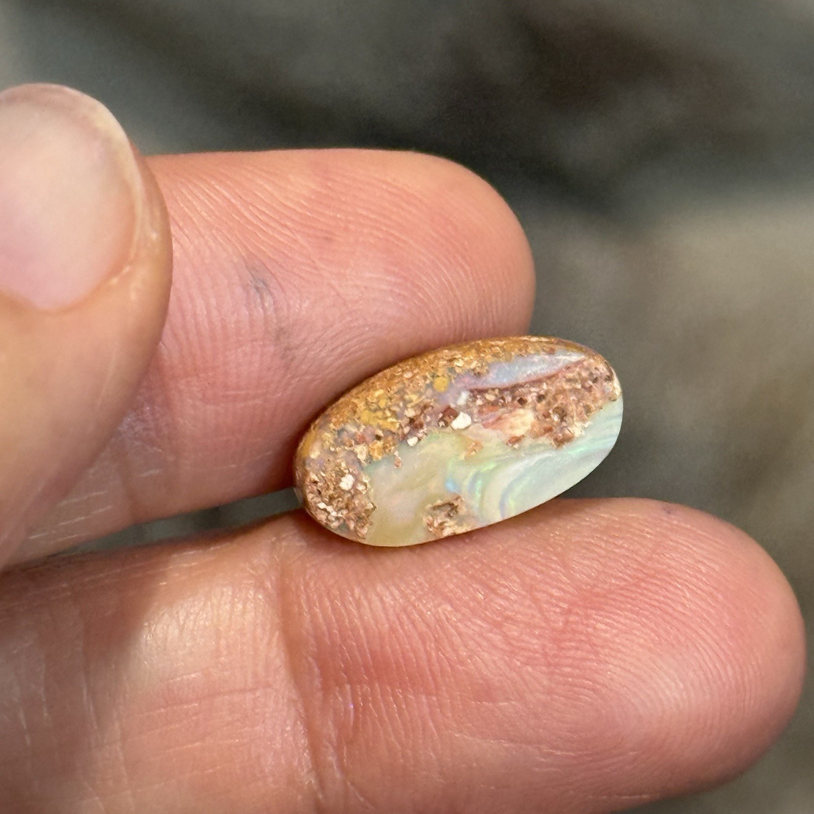 4.35ct 16.3×8.5×4.9mm Australian Crystal Pipe Boulder Opal Oval Cabochon Gem