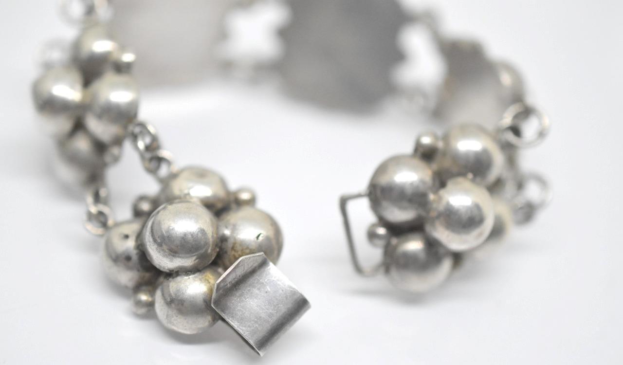 Vintage Mexico Modernist Hollow Puffy Bead 22.9MM Panel Silver Bracelet 6.75″