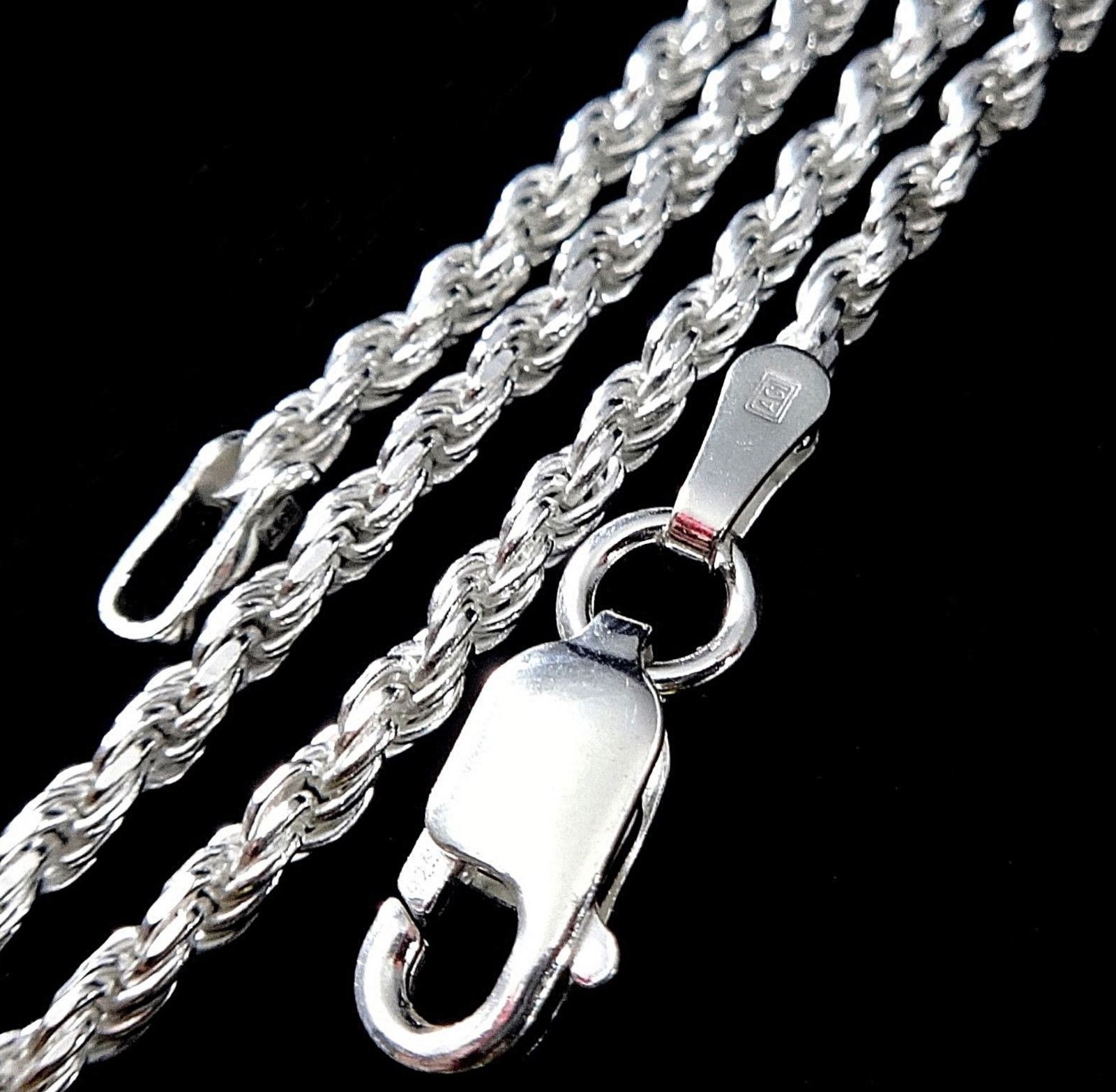 Solid .925 Sterling Silver Diamond Cut Twisted French Rope Chain Necklace Anklet