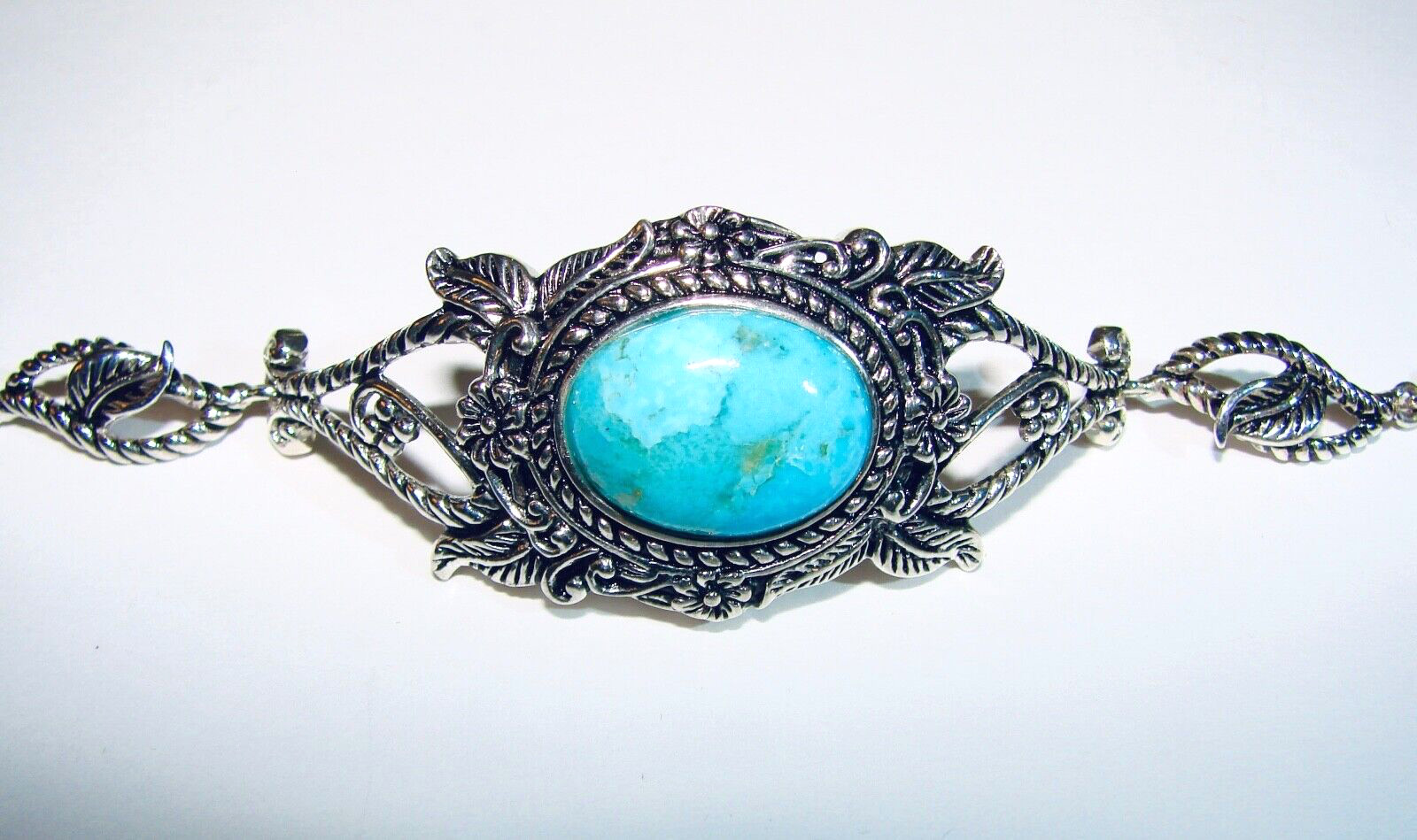STERLING SILVER TURQUOISE FLOWER DESIGN BBJ TOGGLE BRACELET Bangkok Ratnaraj