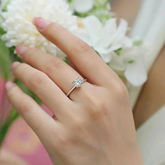 Real Moissanite 2.00Ct Round Cut Solitaire Engagement Ring 14K White Gold Plated