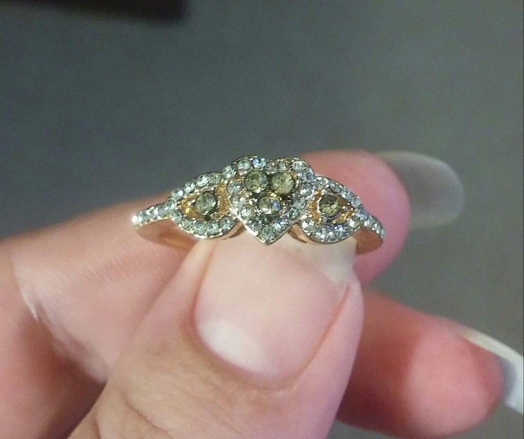 18k Rose Gold Over Sterling Silver Cognac + White Gemstone Heart Love Ring sz 9